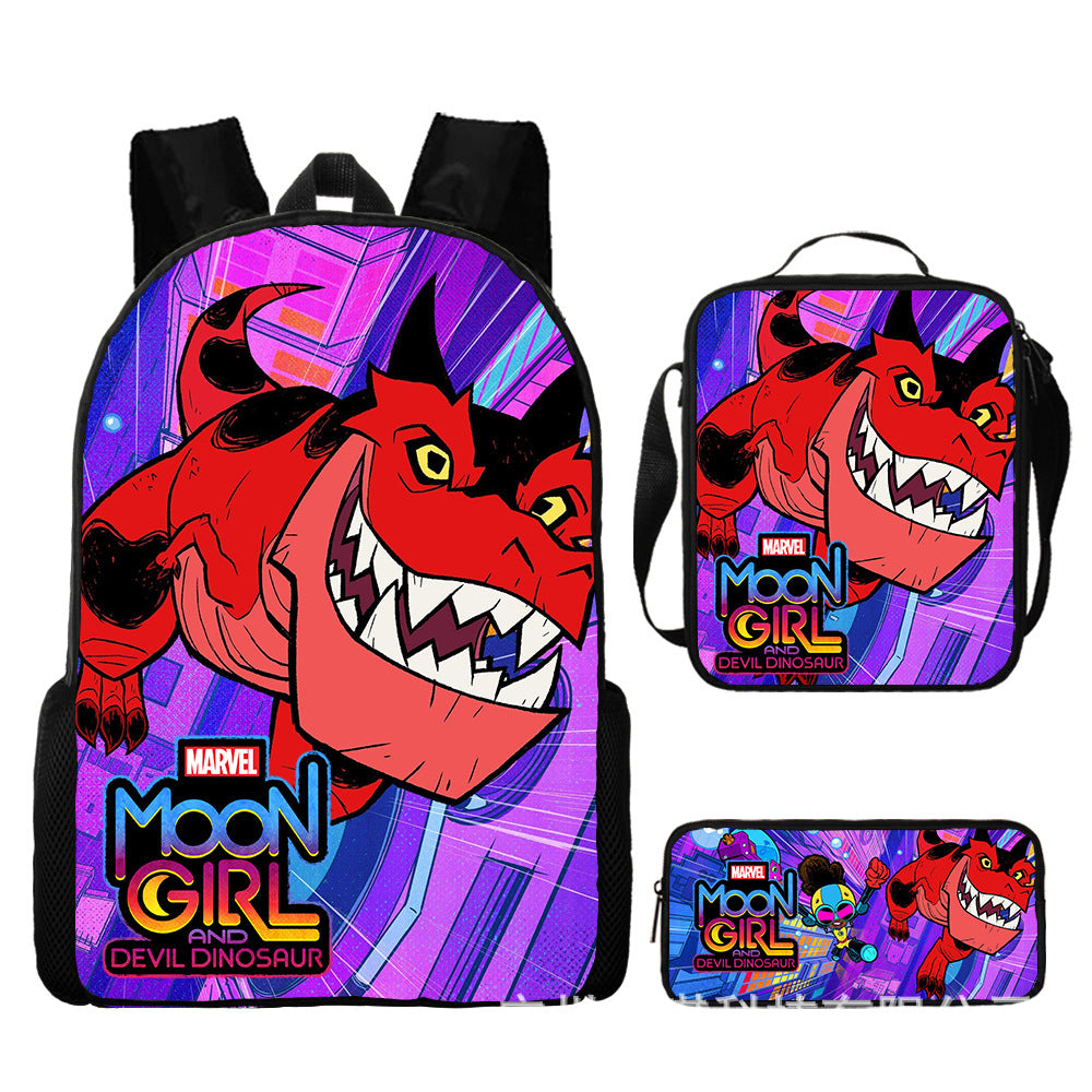 Moon Girl and Devil Dinosaur Schoolbag Backpack Lunch Bag Pencil Case 3pcs Set Gift for Kids Students