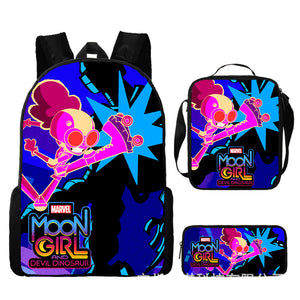 Moon Girl and Devil Dinosaur Schoolbag Backpack Lunch Bag Pencil Case 3pcs Set Gift for Kids Students