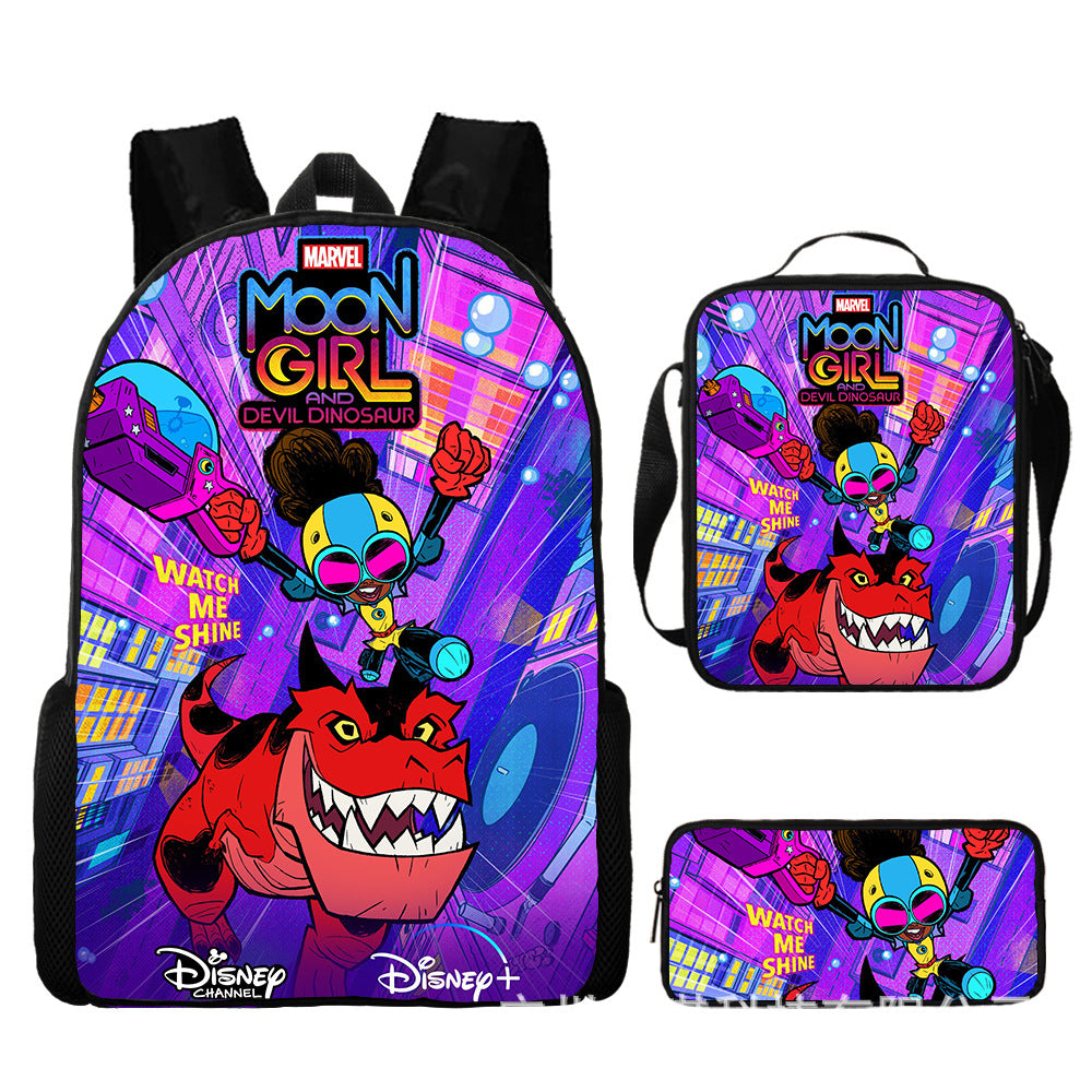 Moon Girl and Devil Dinosaur Schoolbag Backpack Lunch Bag Pencil Case 3pcs Set Gift for Kids Students