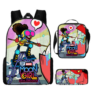 Moon Girl and Devil Dinosaur Schoolbag Backpack Lunch Bag Pencil Case 3pcs Set Gift for Kids Students