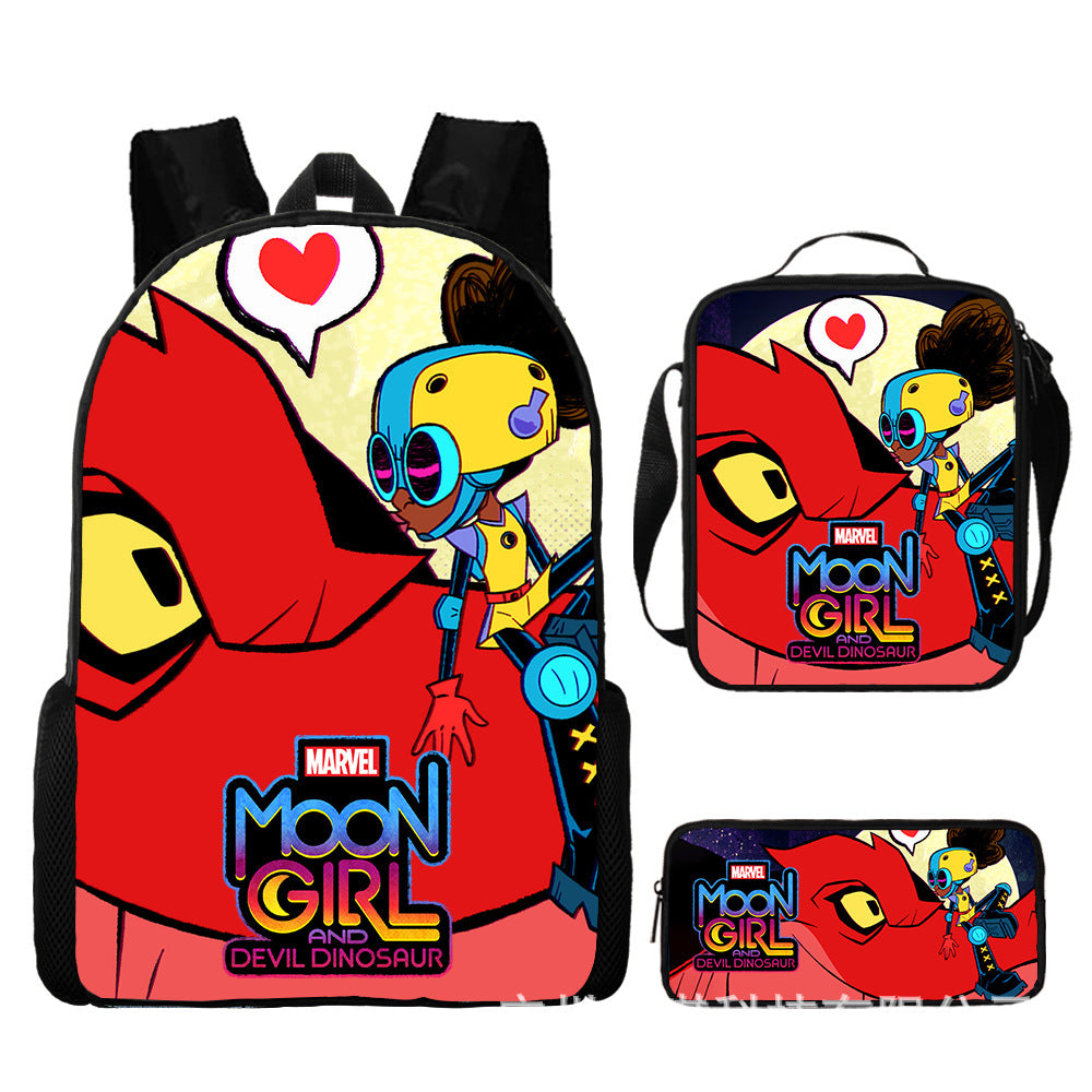 Moon Girl and Devil Dinosaur Schoolbag Backpack Lunch Bag Pencil Case 3pcs Set Gift for Kids Students