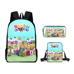 NumberBlocks Schoolbag Backpack Lunch Bag Pencil Case 3pcs Set Gift for Kids Students