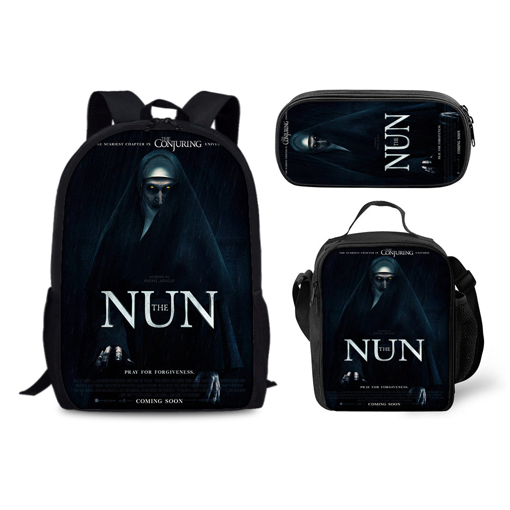 Nun Horror Movie Schoolbag Backpack Lunch Bag Pencil Case 3pcs Set Gift for Kids Students