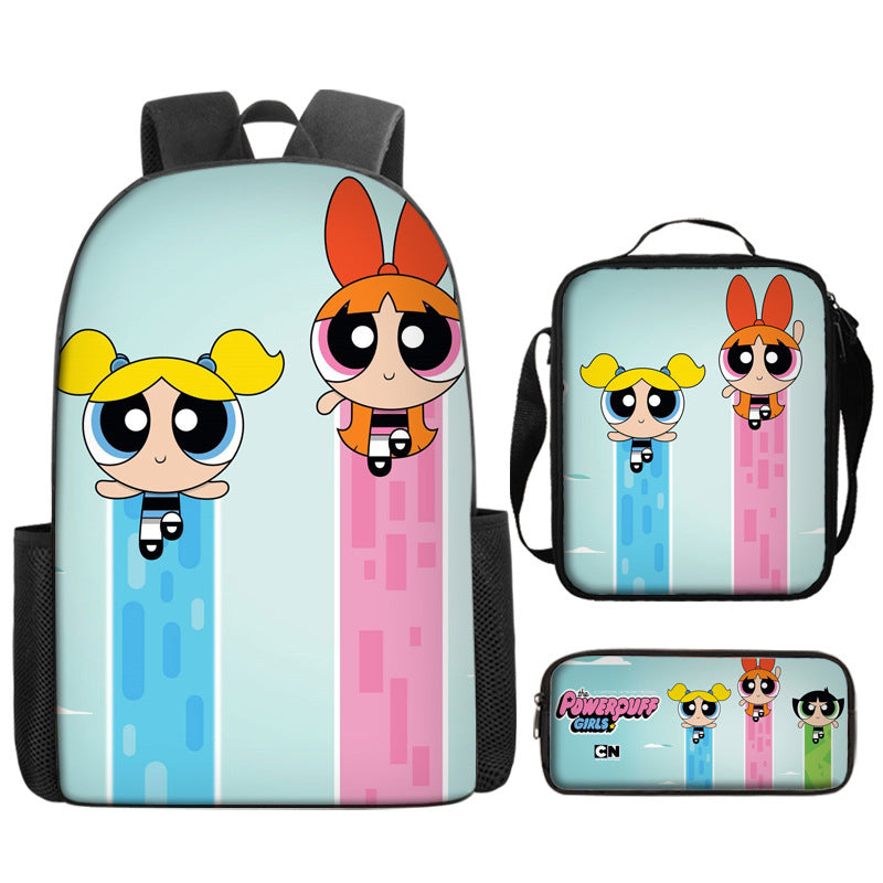 The Powerpuff Girls Schoolbag Backpack Lunch Bag Pencil Case 3pcs Set Gift for Kids Students