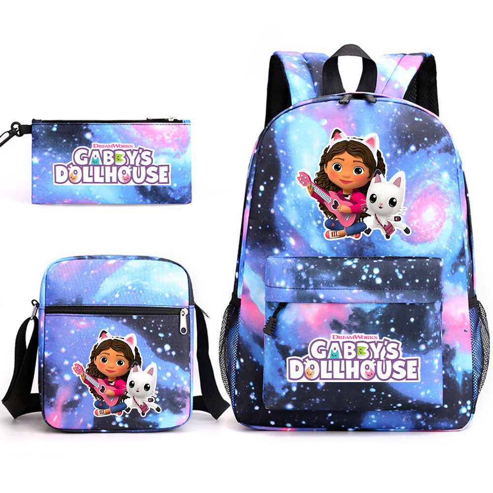 Gabby's Dollhouse SchoolBag Backpack Shoulder Bag Book Pencil Bags 3pcs Set