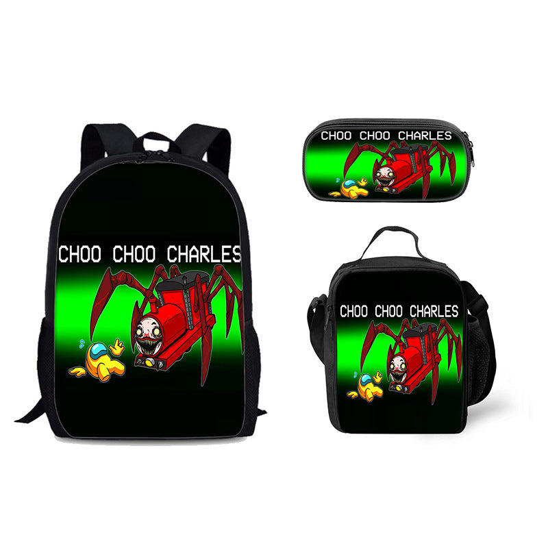 Choo Choo Charles School Bag Backpack Lunch Bag Pencil Case 3pcs Set Gift for Kids Students