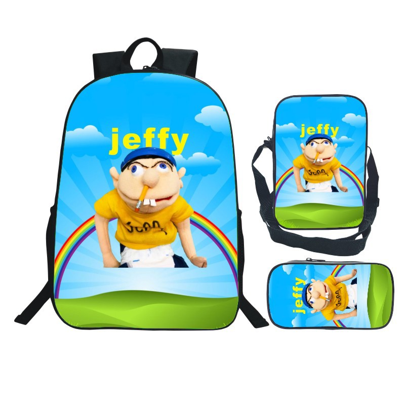 Jeffy Schoolbag Backpack Lunch Bag Pencil Case 3pcs Set Gift for Kids Students