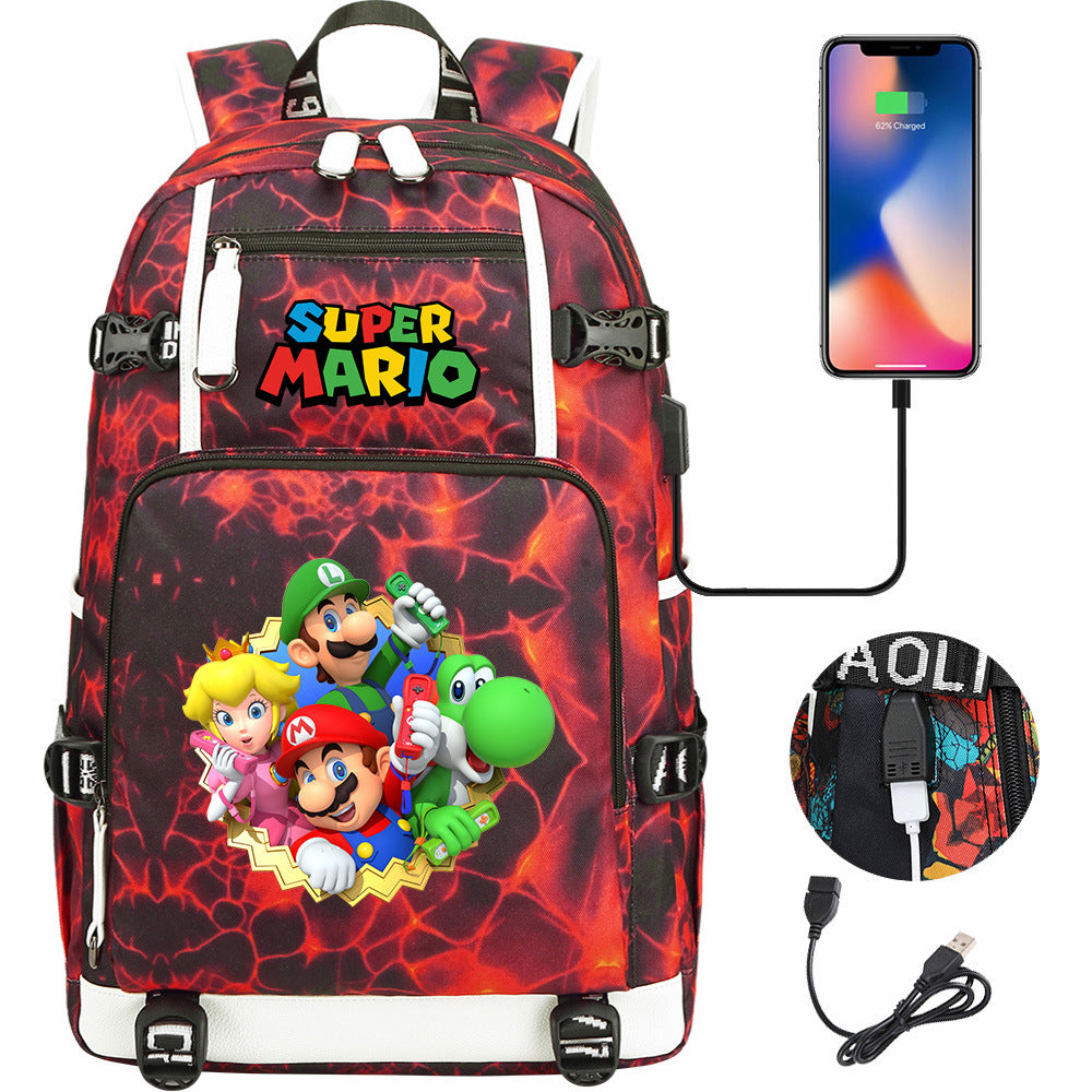 Super Mario USB Charging Backpack School NoteBook Laptop Travel Bags
