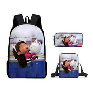 Gabbys Dollhouse Schoolbag Backpack Lunch Bag Pencil Case 3pcs Set Gift for Kids Students