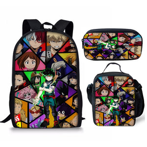 My Hero Academia Schoolbag Backpack Lunch Bag Pencil Case 3pcs Set Gift for Kids Students