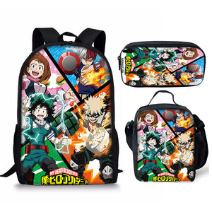 My Hero Academia Schoolbag Backpack Lunch Bag Pencil Case 3pcs Set Gift for Kids Students