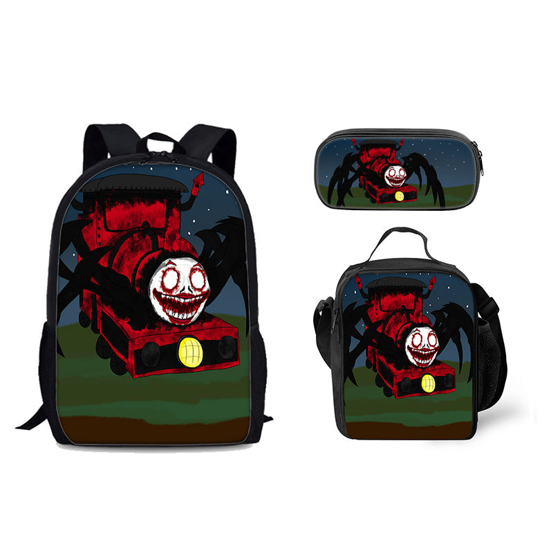 Choo Choo Charles School Bag Backpack Lunch Bag Pencil Case 3pcs Set Gift for Kids Students