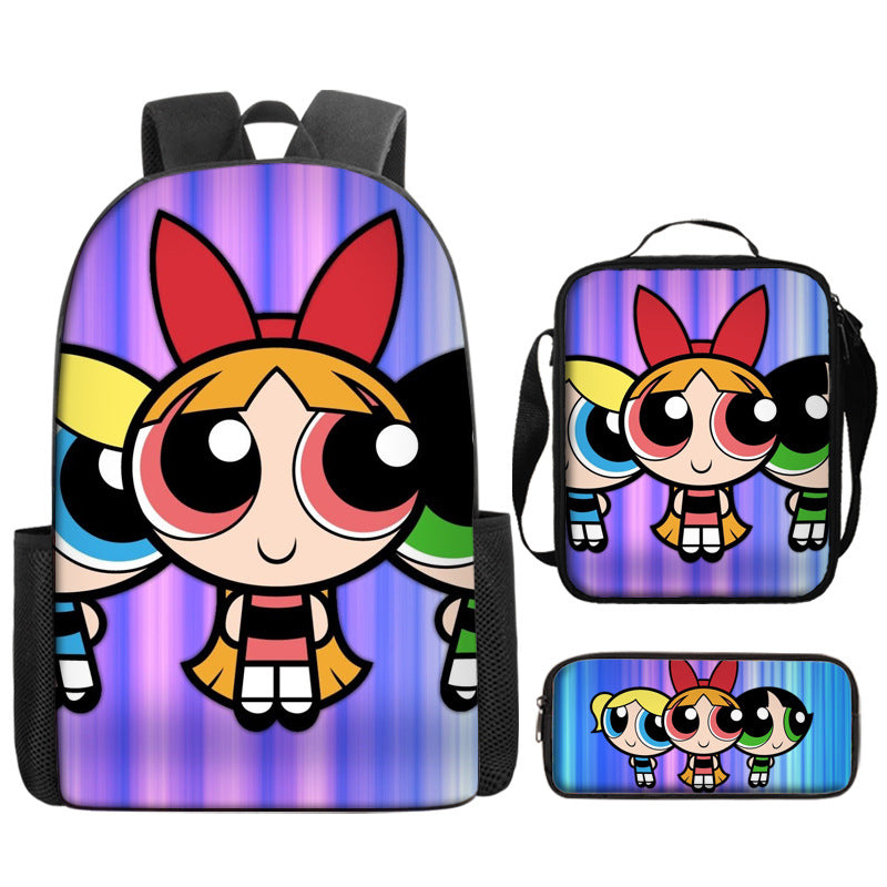 The Powerpuff Girls Schoolbag Backpack Lunch Bag Pencil Case 3pcs Set Gift for Kids Students