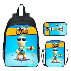 Stumble Guys Schoolbag Backpack Lunch Bag Pencil Case 3pcs Set Gift for Kids Students