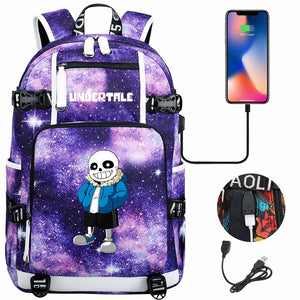 Undertale Sans USB Charging Backpack School NoteBook Laptop Travel Bags