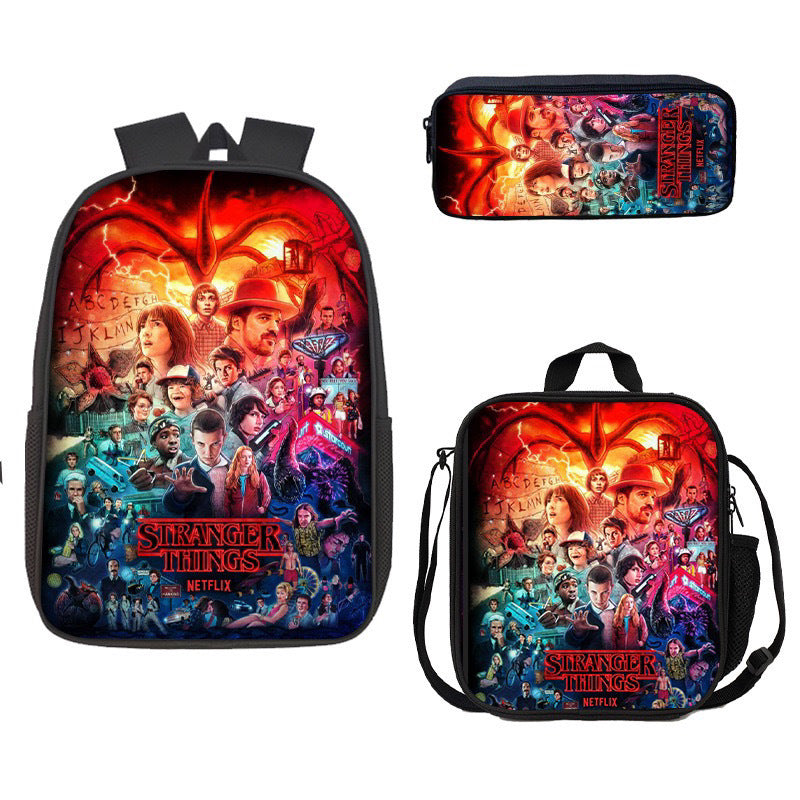 Stranger Things Schoolbag Backpack Lunch Bag Pencil Case 3pcs Set Gift for Kids Students