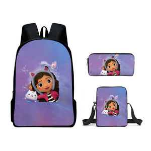 Gabbys Dollhouse Schoolbag Backpack Lunch Bag Pencil Case 3pcs Set Gift for Kids Students