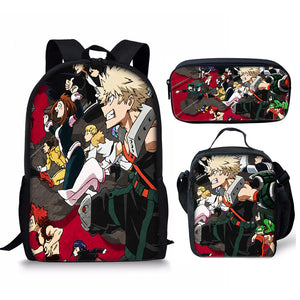 My Hero Academia Schoolbag Backpack Lunch Bag Pencil Case 3pcs Set Gift for Kids Students