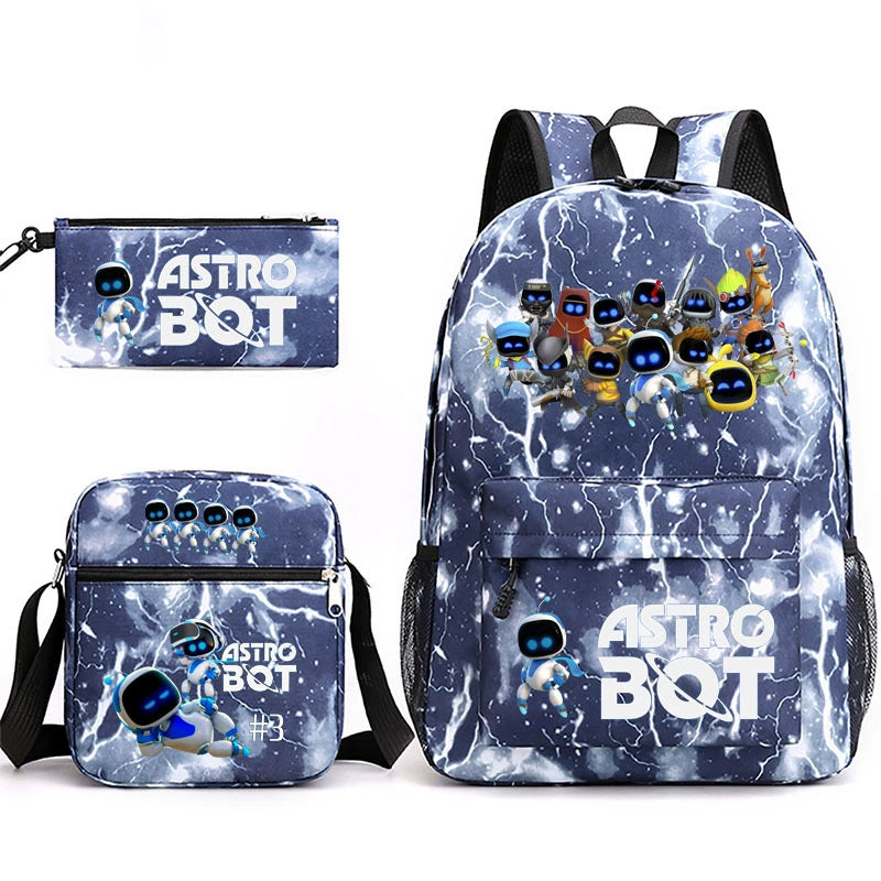 Astro Bot SchoolBag Backpack Shoulder Bag Book Pencil Bags 3pcs Set