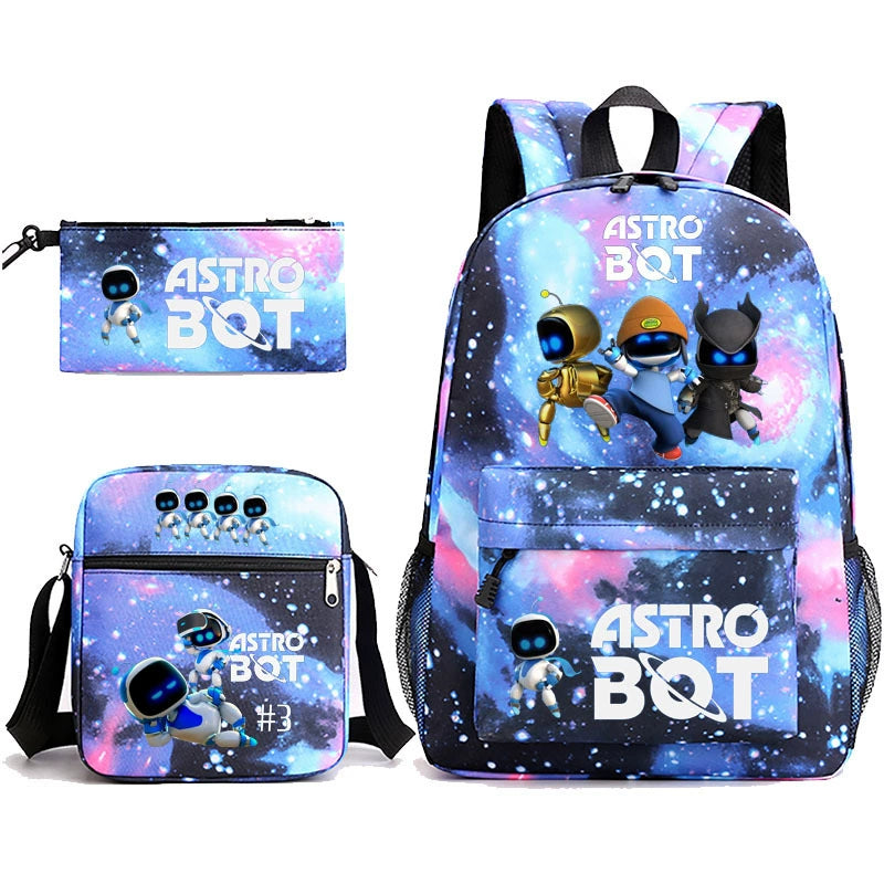 Astro Bot SchoolBag Backpack Shoulder Bag Book Pencil Bags 3pcs Set