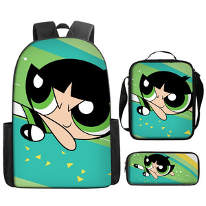 The Powerpuff Girls Schoolbag Backpack Lunch Bag Pencil Case 3pcs Set Gift for Kids Students