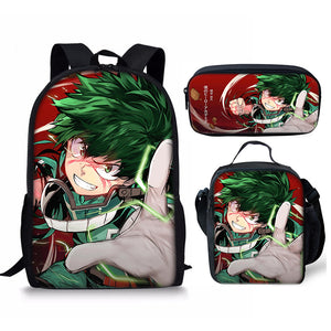 My Hero Academia Schoolbag Backpack Lunch Bag Pencil Case 3pcs Set Gift for Kids Students
