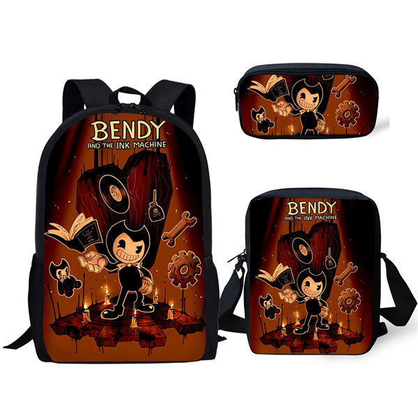 Bendy Ink Machine Schoolbag Backpack Lunch Bag Pencil Case 3pcs Set Gift for Kids Students