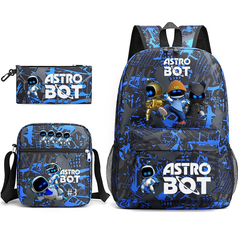 Astro Bot SchoolBag Backpack Shoulder Bag Book Pencil Bags 3pcs Set