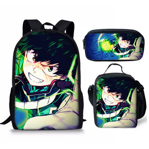 My Hero Academia Schoolbag Backpack Lunch Bag Pencil Case 3pcs Set Gift for Kids Students