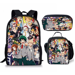 My Hero Academia Schoolbag Backpack Lunch Bag Pencil Case 3pcs Set Gift for Kids Students
