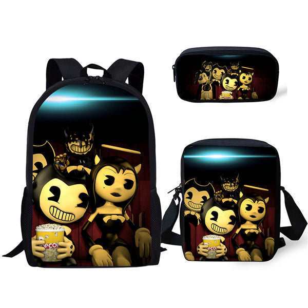 Bendy Ink Machine Schoolbag Backpack Lunch Bag Pencil Case 3pcs Set Gift for Kids Students