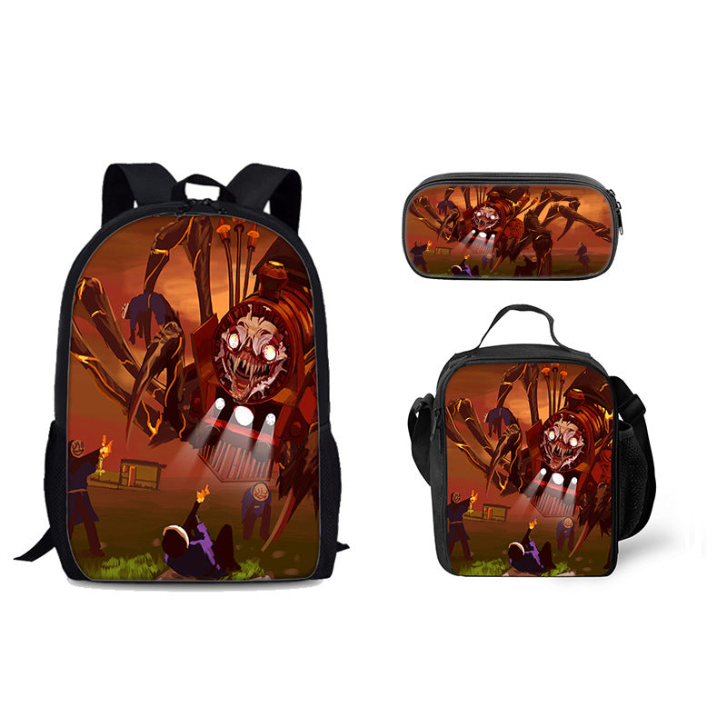 Choo Choo Charles School Bag Backpack Lunch Bag Pencil Case 3pcs Set Gift for Kids Students