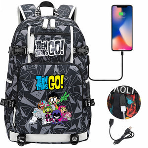 Teen Titans Go USB Charging Backpack School NoteBook Laptop Travel Bags