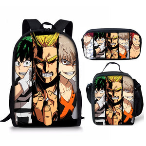 My Hero Academia Schoolbag Backpack Lunch Bag Pencil Case 3pcs Set Gift for Kids Students