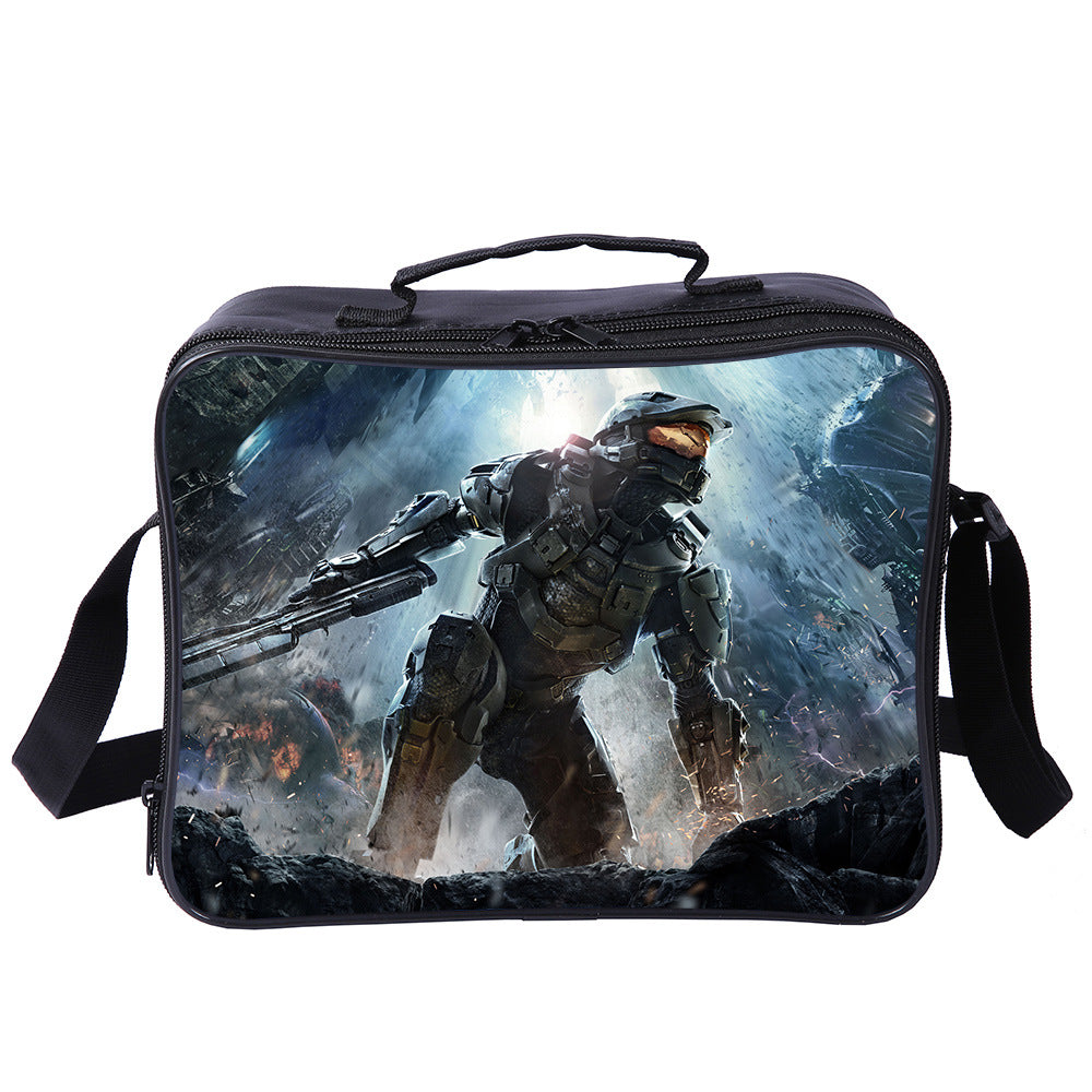 Halo Infinite PU Leather Portable Lunch Box School Tote Storage Picnic Bag