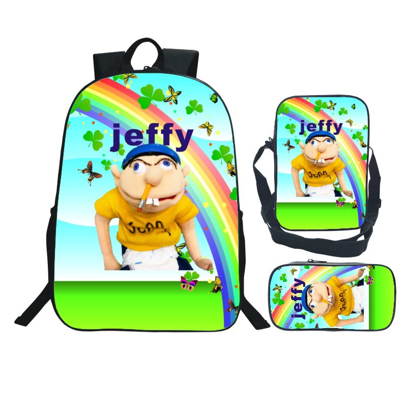 Jeffy Schoolbag Backpack Lunch Bag Pencil Case 3pcs Set Gift for Kids Students