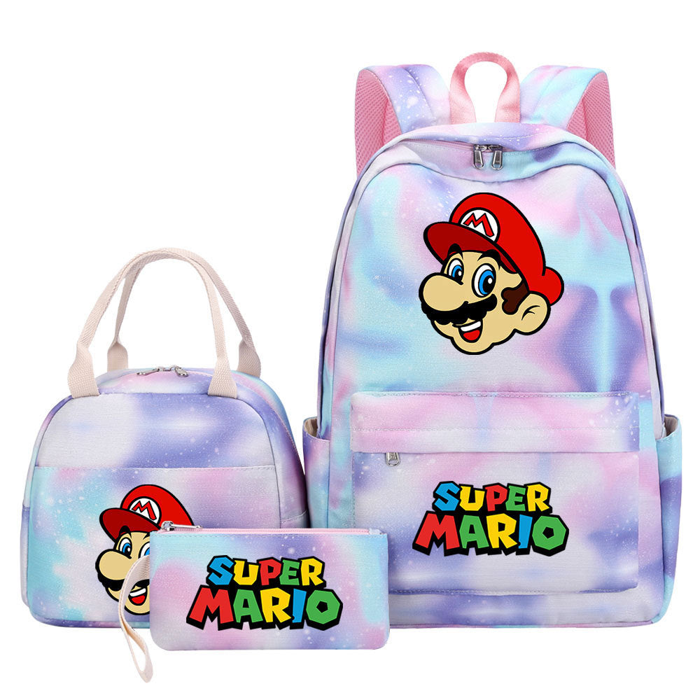 Super Mario Pink Starry Sky SchoolBag Backpack Lunch Box Bag Book Pencil Bags  3pcs Set