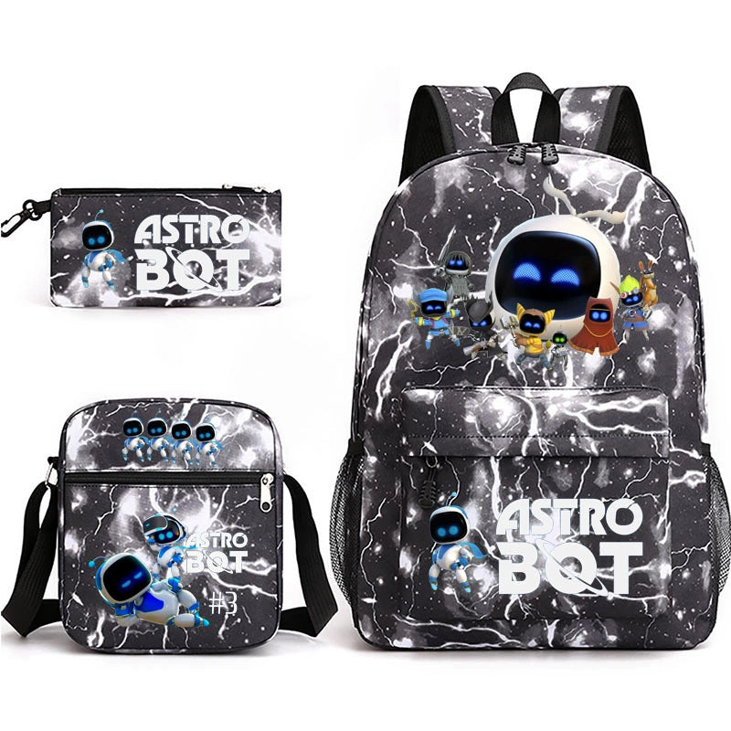 Astro Bot SchoolBag Backpack Shoulder Bag Book Pencil Bags 3pcs Set