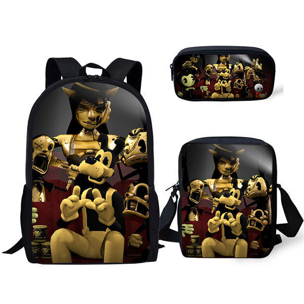 Bendy Ink Machine Schoolbag Backpack Lunch Bag Pencil Case 3pcs Set Gift for Kids Students