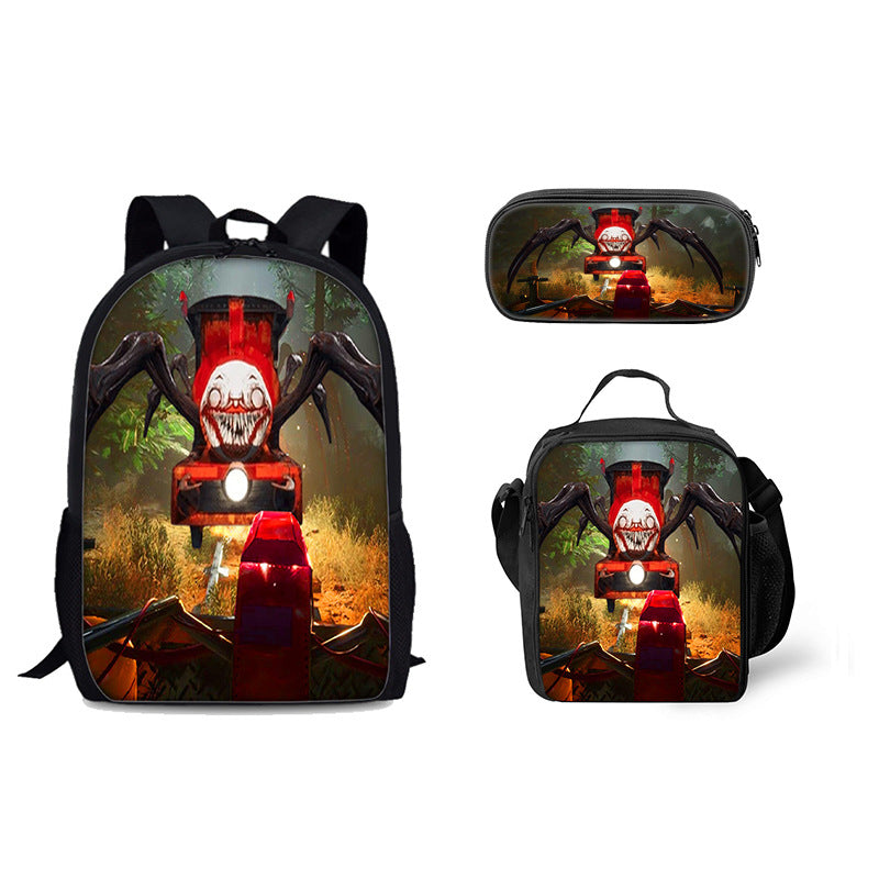 Choo Choo Charles School Bag Backpack Lunch Bag Pencil Case 3pcs Set Gift for Kids Students