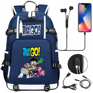 Teen Titans Go USB Charging Backpack School NoteBook Laptop Travel Bags