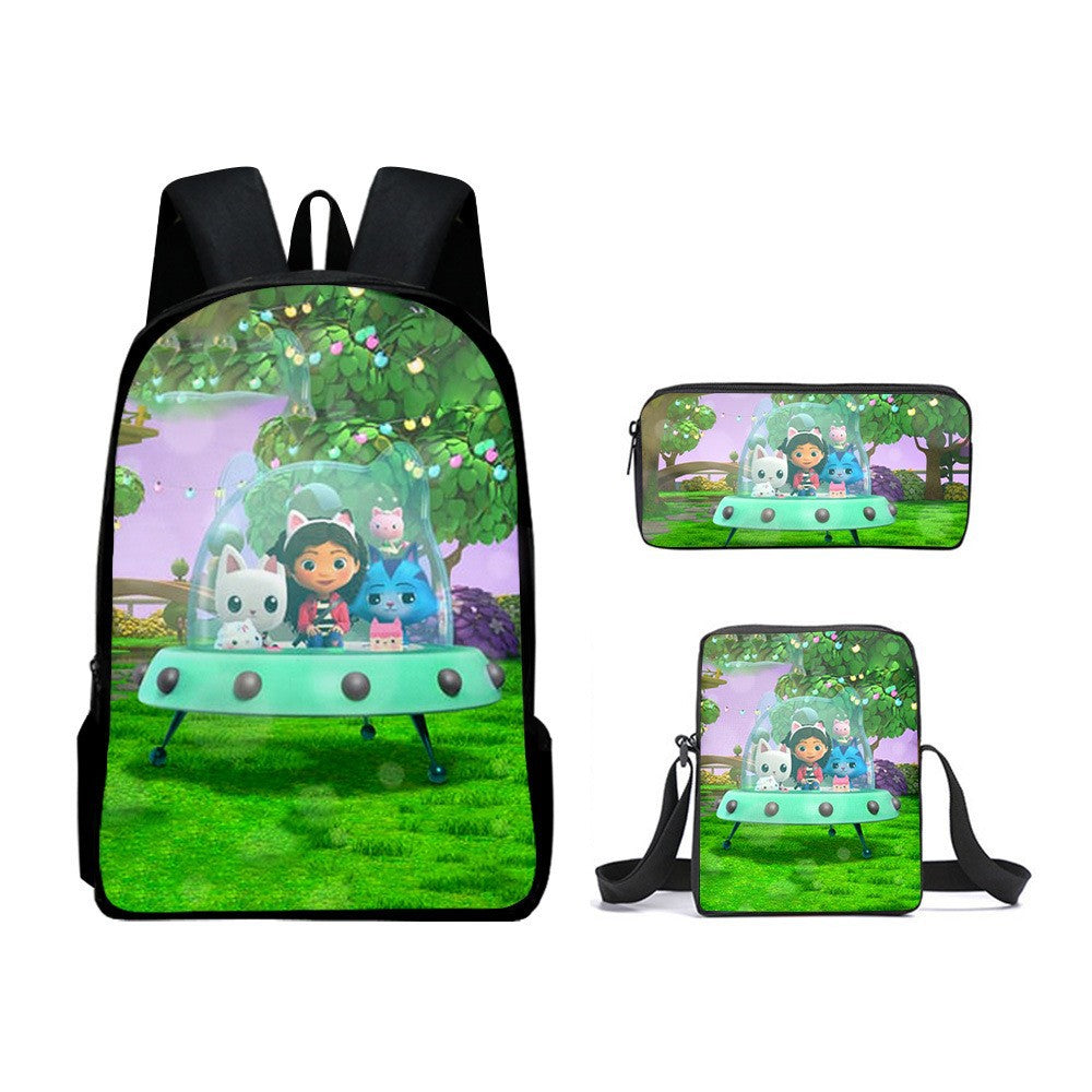 Gabbys Dollhouse Schoolbag Backpack Lunch Bag Pencil Case 3pcs Set Gift for Kids Students