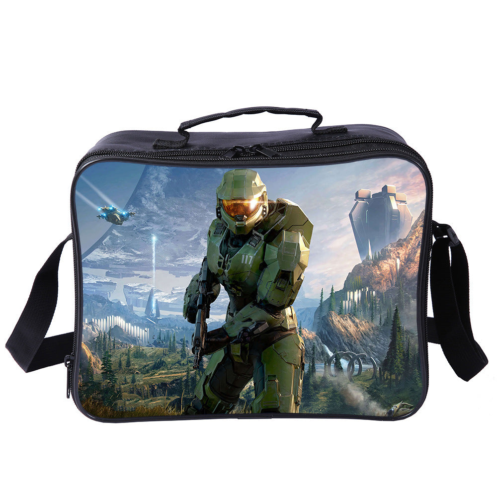 Halo Infinite PU Leather Portable Lunch Box School Tote Storage Picnic Bag