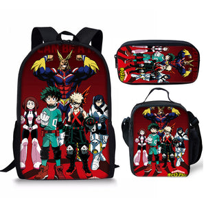 My Hero Academia Schoolbag Backpack Lunch Bag Pencil Case 3pcs Set Gift for Kids Students