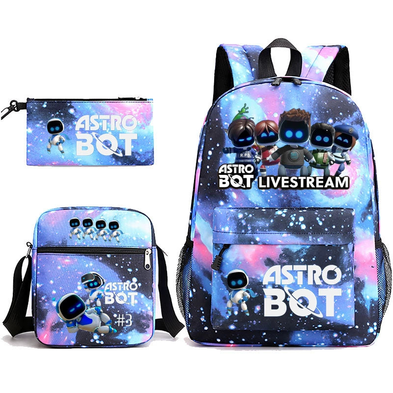 Astro Bot SchoolBag Backpack Shoulder Bag Book Pencil Bags 3pcs Set