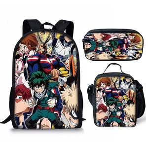 My Hero Academia Schoolbag Backpack Lunch Bag Pencil Case 3pcs Set Gift for Kids Students