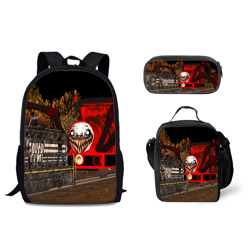 Choo Choo Charles School Bag Backpack Lunch Bag Pencil Case 3pcs Set Gift for Kids Students