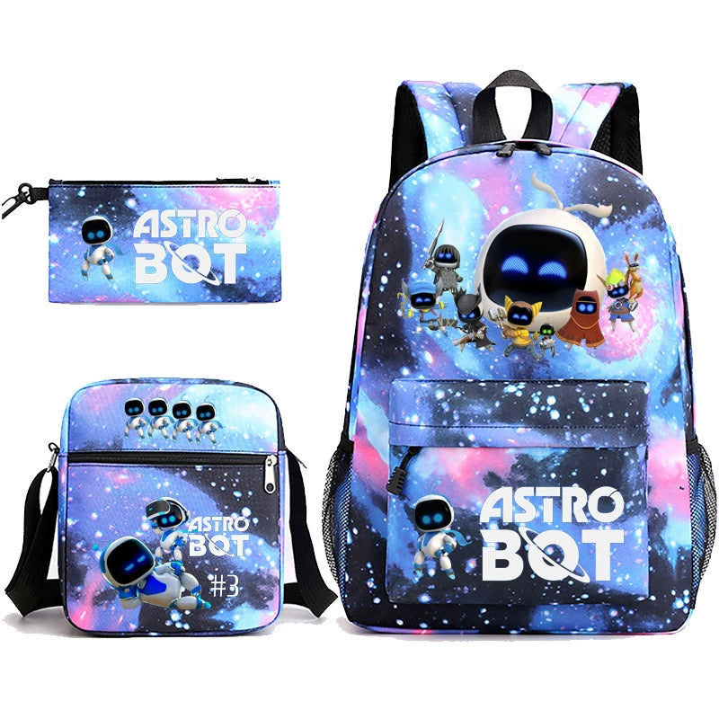 Astro Bot SchoolBag Backpack Shoulder Bag Book Pencil Bags 3pcs Set
