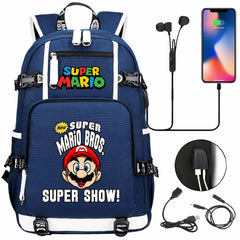 Super Mario USB Charging Backpack School NoteBook Laptop Travel Bags
