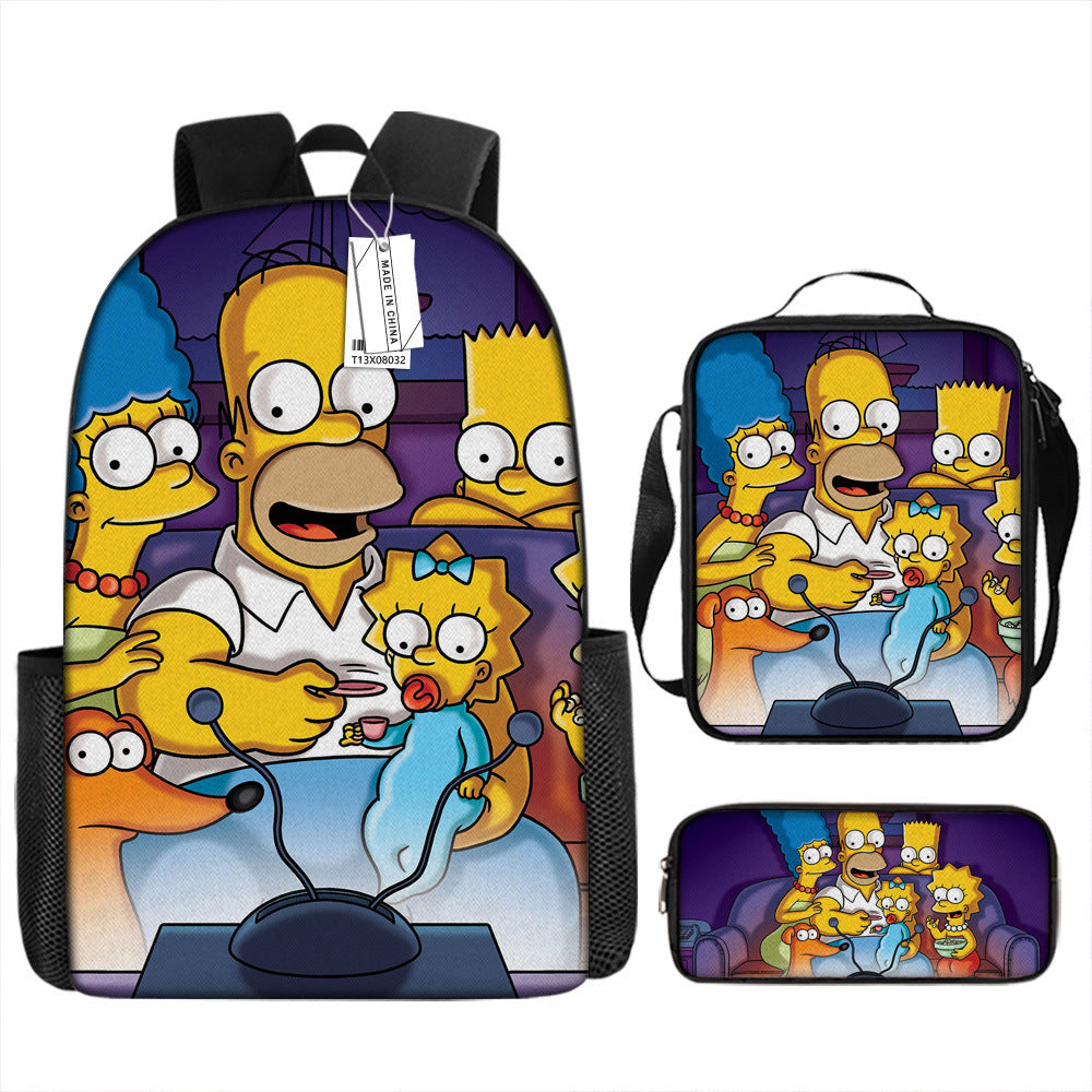 The Simpsons Schoolbag Backpack Lunch Bag Pencil Case 3pcs Set Gift for Kids Students